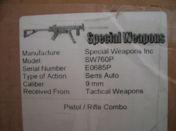 Special Weapons Inc Special Weapons Inc Sw760p 9mm Riflepistol Combo