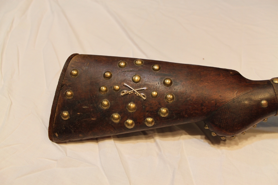 Savage Indian shotgun with brass tacks, beads, rawhide Picture 3