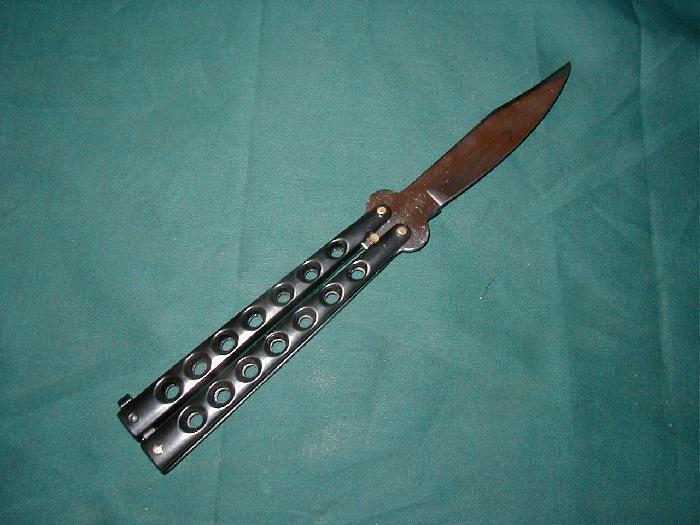 Black & Stainless Butterfly Knife Free Shipping For Sale at GunAuction
