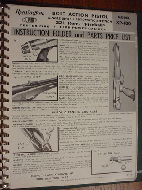 Remington Xp-100 Instruction Manual Original Pistol Fireball For Sale ...