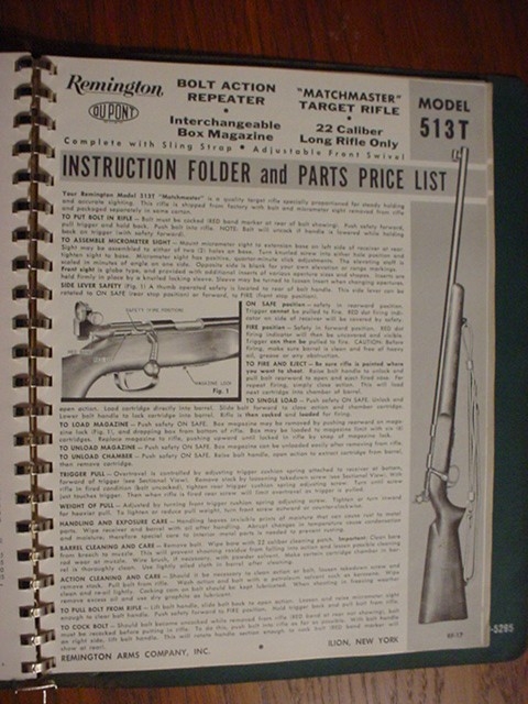 Remington 513t Original Instructions Manual Parts For Sale at ...