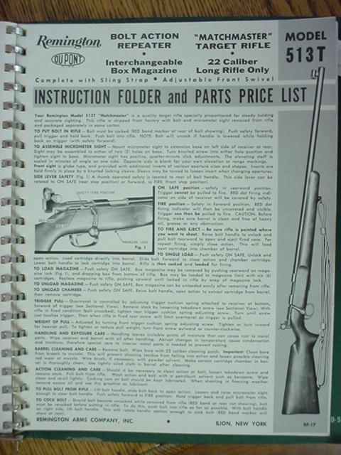 Remington 513t Original Instruction Folder Manual For Sale at ...