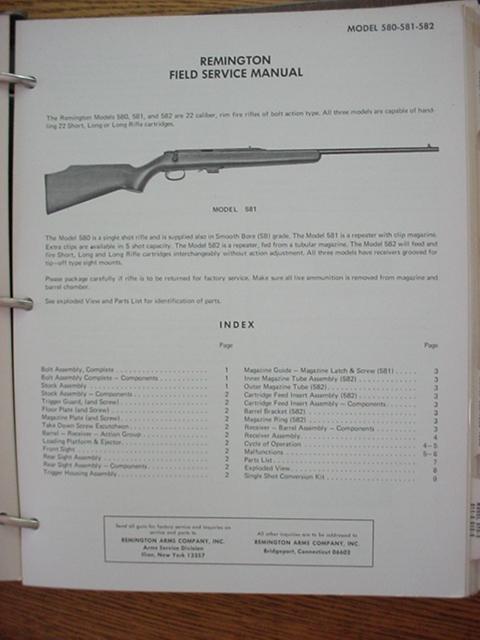 Remington 580 581 582 Service Manual ORIGINAL .22