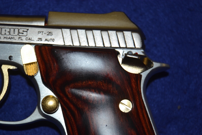 Taurus Model Pt25 25 Acp Nickel W Gold Accent And Rosewood For Sale At